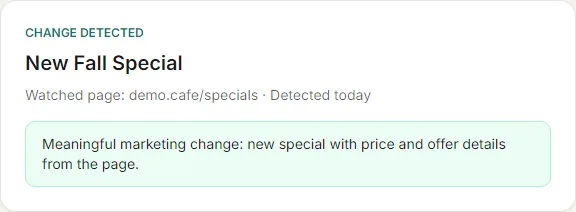 Website change detected: New Fall Special